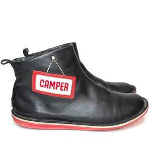 Camper Black and Red Leather Boots | 3.7